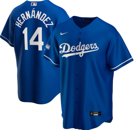 Men's Los Angeles Dodgers #14 Kiké Hernández Blue 2020 World Series Champions Home Patch Cool Base Stitched Jersey
